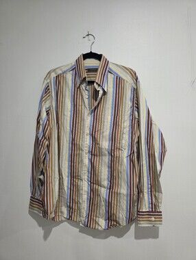Ermenegildo Zegna Luxury Multicolored Striped Long Sleeve Button-Down Shirt XL